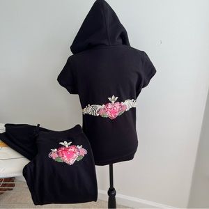 TWISTED HEART Y2K 2000’s Vintage Black Jacket with Pink Heart Embroidery